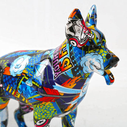 German Shepherd Graffiti Painted Statue