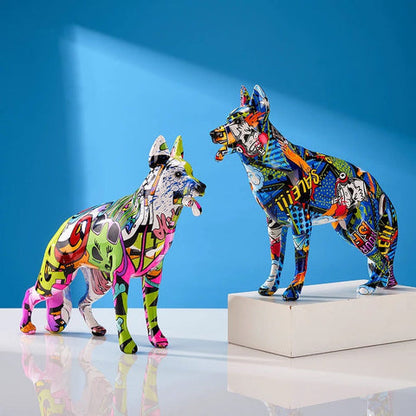 German Shepherd Graffiti Painted Statue