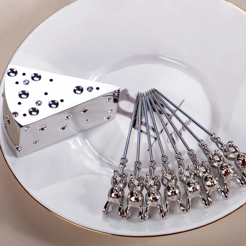 Stainless Steel Fruit And Cheese Picks With Base