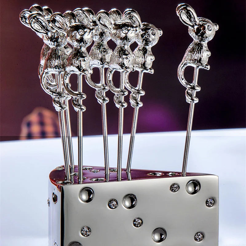 Stainless Steel Fruit And Cheese Picks With Base