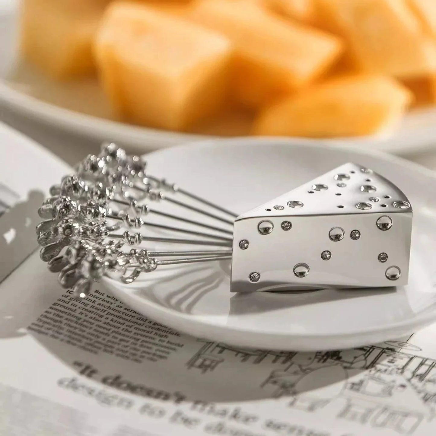 Stainless Steel Fruit And Cheese Picks With Base